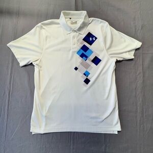 Under Armour Men's Loose Fit Golf White Polo Shirt with Blue and Gray Accents